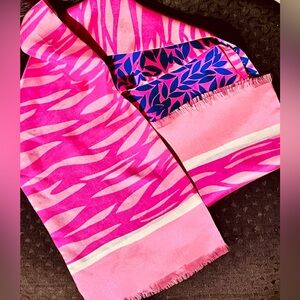 Vibrant Japanese 100% Silk Pink/Blue Scarf 2-sides distinctively different 6’ L